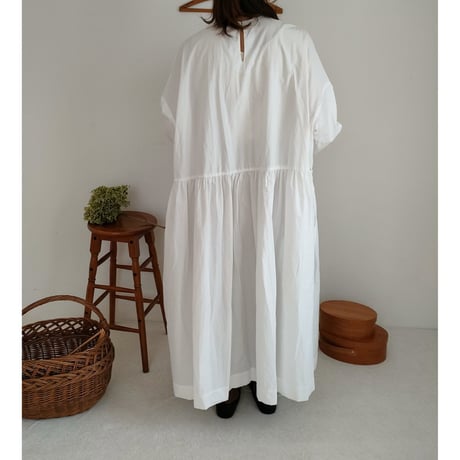 【Mat White】modernist switching gather Onepiece コットンワンピース Aライン ギャザーワンピース ガーゼ gauze#