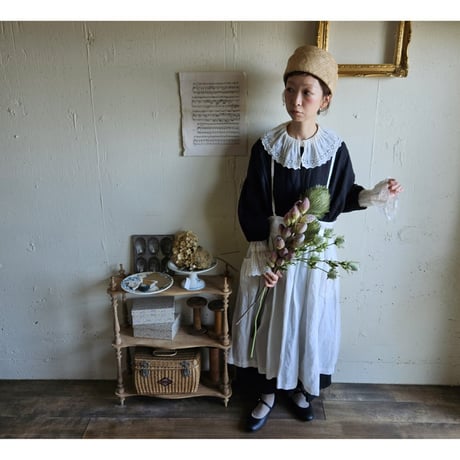 【即納サンプル品】Ecru White 2way サスペンダーギャザータブリエ French Linen Gather tablier フレンチリネンタブリエ タブリエエプロン アンティークタブリエ