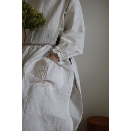 〈SET販売〉Piping Linen apron onepiece ＆Antique wash Linen cafe Tavern