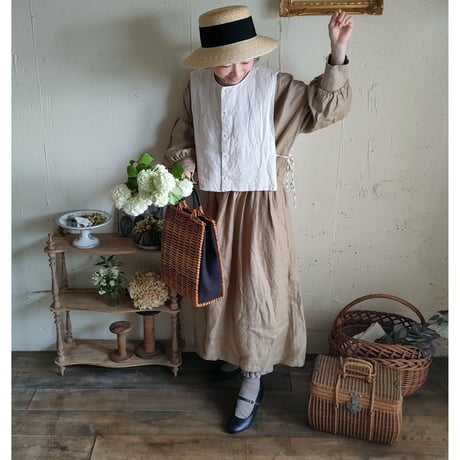 【Ecru White】くるみボタンのコットンリネン 2wayジレベスト COTTON LINEN 2way Gilet 前後着ベスト リネンベスト ジレ