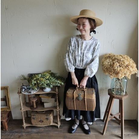 【Dark Black】2way サスペンダーギャザータブリエ French Linen Gather tablier