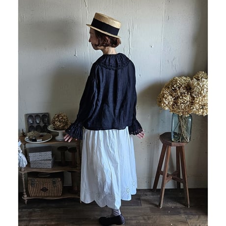 【即納】《Noir Black》Antique Lace Blouse アンティークレースブラウス gauze
