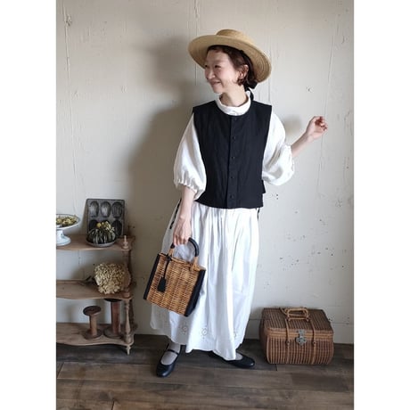 【Noir black】くるみボタンのコットンリネン 2wayジレベスト COTTON LINEN 2way Gilet 前後着ベスト リネンベスト ジレ