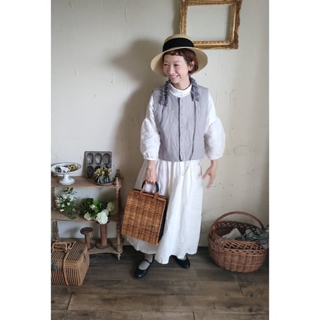 【Natural Gray】くるみボタンのコットンリネン 2wayジレベスト COTTON LINEN 2way Gilet 前後着ベスト リネンベスト ジレ