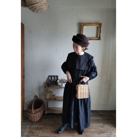 【Dark Black】Antique wash Linen collar 柔らかなアンティークウォッシュリネンのつけ襟 リネンつけ襟 アンティーク加工リネン生地 つけ衿