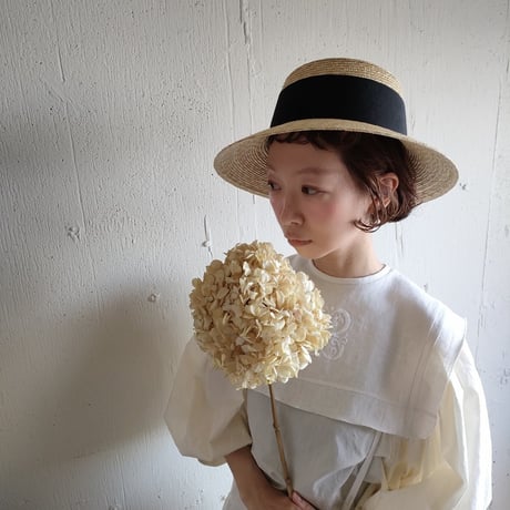 送料無料◆Natural Straw Hat Black Ribbon ナチュラル麦わら帽子 カンカン帽 ストローハット
