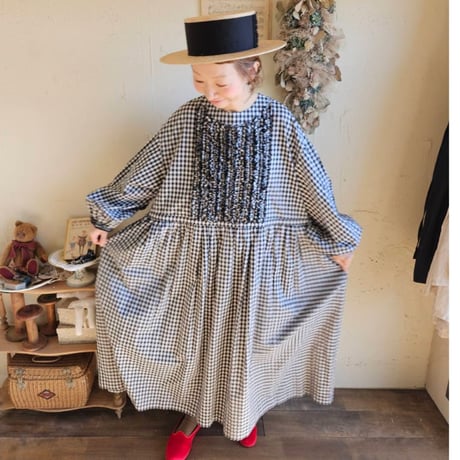 【即納】ギンガムエミリーワンピース　《黒×白》　gingham emilyone-piece　black×white