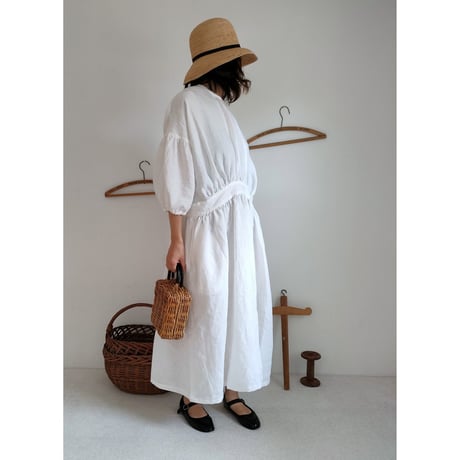 【Ash lavender】アッシュラベンダー フレンチリネンギャザーワンピース French linen Gather Onepiece リネンワンピース ナチュラルワンピース フレンチリネン