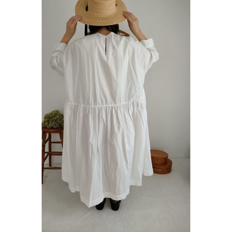 【Mat White】modernist switching gather Onepiece コットンワンピース Aライン ギャザーワンピース ガーゼ gauze#