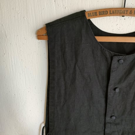【Noir black】くるみボタンのコットンリネン 2wayジレベスト COTTON LINEN 2way Gilet 前後着ベスト リネンベスト ジレ