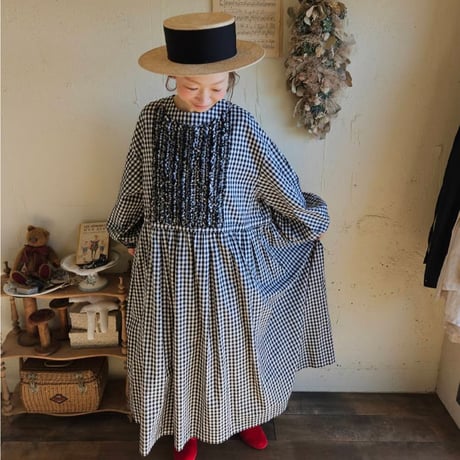 【即納】ギンガムエミリーワンピース　《黒×白》　gingham emilyone-piece　black×white