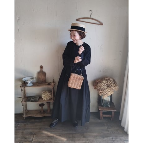 【Mat Black】modernist switching gather Onepiece コットンワンピース Aライン ギャザーワンピース ガーゼ gauze#