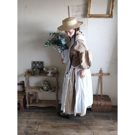《即納》【kurumi brown】クルミブラウン コレクトレイクリネンギャザーワンピース リネンワンピース Linen gather onepiece