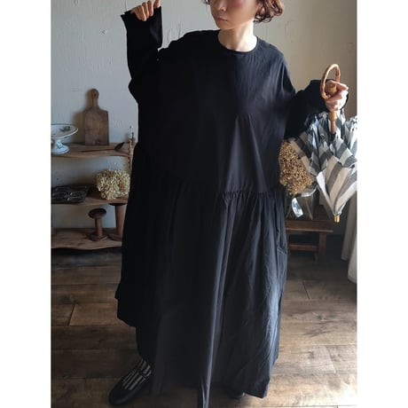 【Mat Black】modernist switching gather Onepiece コットンワンピース Aライン ギャザーワンピース ガーゼ gauze#