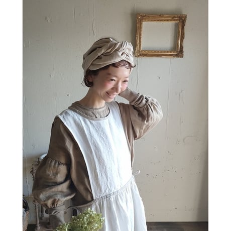 〈SET販売〉Piping Linen apron onepiece ＆Antique wash Linen cafe Tavern