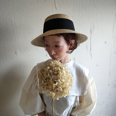 送料無料◆Natural Straw Hat Black Ribbon ナチュラル麦わら帽子 カンカン帽 ストローハット
