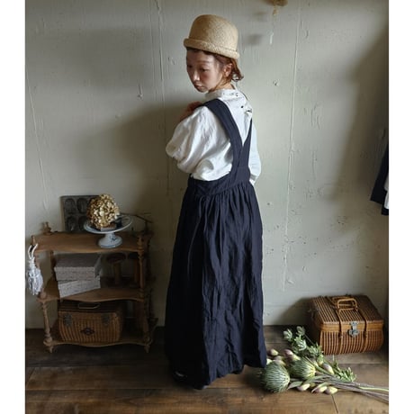 【即納】《ANTIQUE Black》Curios linen suspender skirt gauze# サスペンダースカート