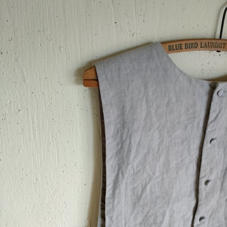 【Natural Gray】くるみボタンのコットンリネン 2wayジレベスト COTTON LINEN 2way Gilet 前後着ベスト リネンベスト ジレ