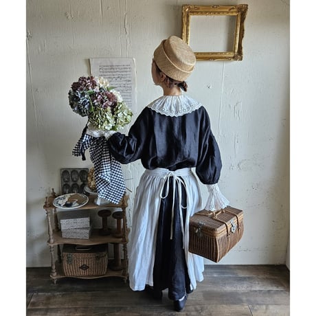 【即納】Ecru White 2way サスペンダーギャザータブリエ French Linen Gather tablier フレンチリネンタブリエ タブリエエプロン アンティークタブリエ