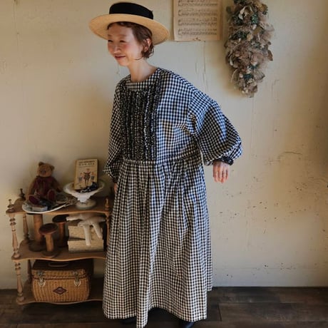 【即納】ギンガムエミリーワンピース　《黒×白》　gingham emilyone-piece　black×white