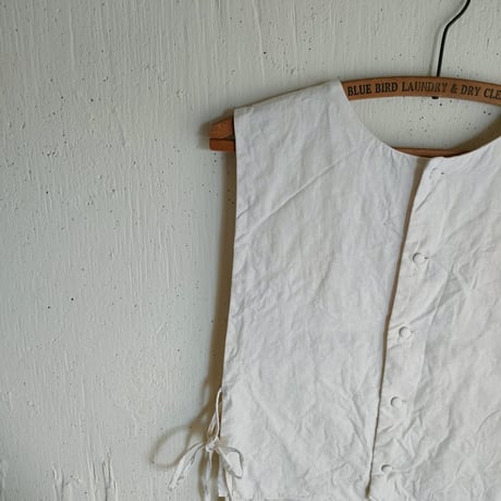 【Ecru White】くるみボタンのコットンリネン 2wayジレベスト COTTON LINEN 2way Gilet 前後着ベスト リネンベスト ジレ