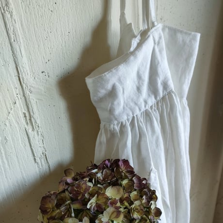 【即納サンプル品】Ecru White 2way サスペンダーギャザータブリエ French Linen Gather tablier フレンチリネンタブリエ タブリエエプロン アンティークタブリエ