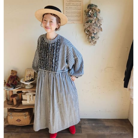 【即納】ギンガムエミリーワンピース　《黒×白》　gingham emilyone-piece　black×white