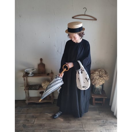 【Mat Black】modernist switching gather Onepiece コットンワンピース Aライン ギャザーワンピース ガーゼ gauze#