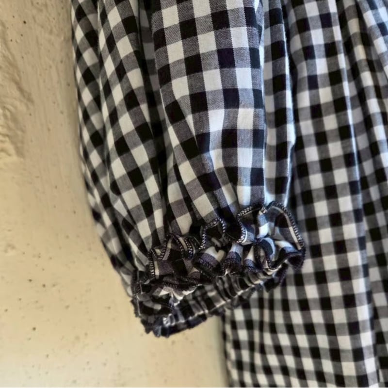 即納】ギンガムエミリーワンピース 《黒×白》 gingham emilyone-piece
