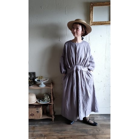【Ash lavender】アッシュラベンダー フレンチリネンギャザーワンピース French linen Gather Onepiece リネンワンピース ナチュラルワンピース フレンチリネン