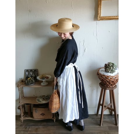 【即納サンプル品】Ecru White 2way サスペンダーギャザータブリエ French Linen Gather tablier フレンチリネンタブリエ タブリエエプロン アンティークタブリエ