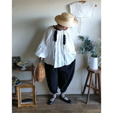 【即納】bicolor 2way gather Antique Blouse バイカラー 2way ギャザーアンティークブラウス #gauze