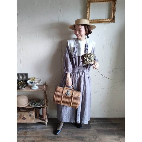 【Ash lavender】アッシュラベンダー フレンチリネンギャザーワンピース French linen Gather Onepiece リネンワンピース ナチュラルワンピース フレンチリネン