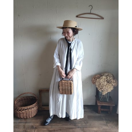 【Mat White】modernist switching gather Onepiece コットンワンピース Aライン ギャザーワンピース ガーゼ gauze#