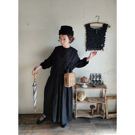【Dark Black】Antique wash Linen collar 柔らかなアンティークウォッシュリネンのつけ襟 リネンつけ襟 アンティーク加工リネン生地 つけ衿