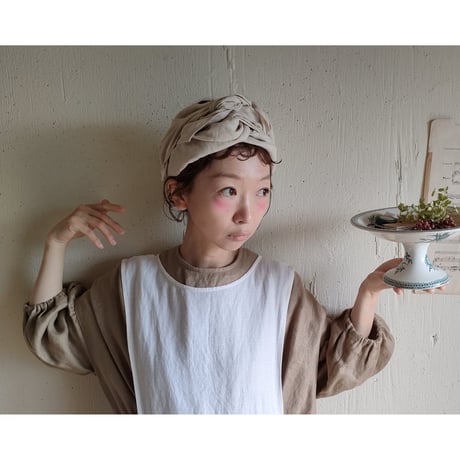 【Ecru Beige】Antique wash Linen cafe Tavern アンティークウォッシュリネンターバン リネンターバン カフェターバン