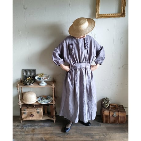 【Ash lavender】アッシュラベンダー フレンチリネンギャザーワンピース French linen Gather Onepiece リネンワンピース ナチュラルワンピース フレンチリネン