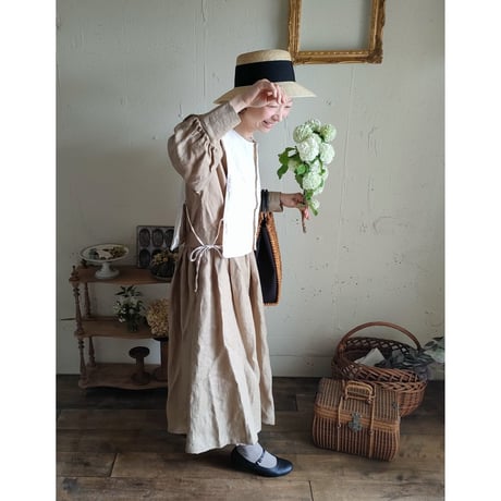 【Ecru White】くるみボタンのコットンリネン 2wayジレベスト COTTON LINEN 2way Gilet 前後着ベスト リネンベスト ジレ