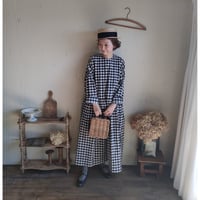 【Gingham check】modernist switching gather Onepiece コットンワンピース Aライン ギャザーワンピース ガーゼ gauze#