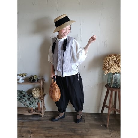 【Natural Gray】くるみボタンのコットンリネン 2wayジレベスト COTTON LINEN 2way Gilet 前後着ベスト リネンベスト ジレ