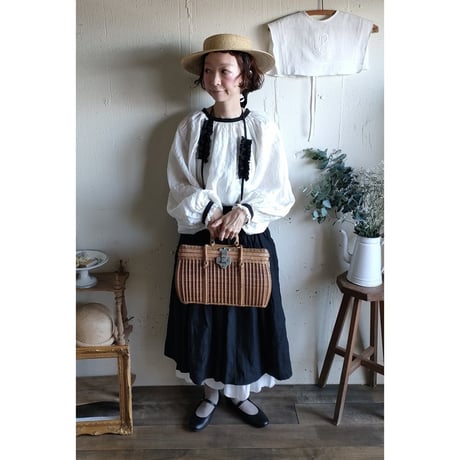 【即納】bicolor 2way gather Antique Blouse バイカラー 2way ギャザーアンティークブラウス #gauze