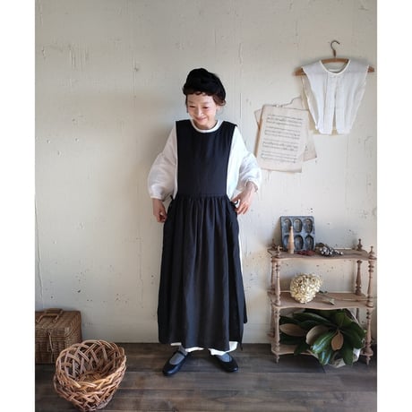 【Black】エプロンワンピ着丈＋５cmのご購入は、こちらから♪フレンチリネン エプロンワンピース フレンチリネンワンピース リネンエプロンワンピース