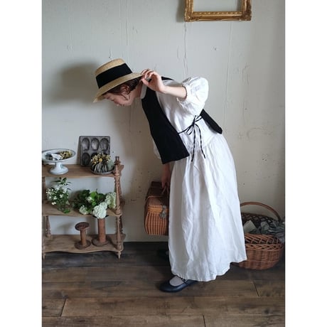 【Noir black】くるみボタンのコットンリネン 2wayジレベスト COTTON LINEN 2way Gilet 前後着ベスト リネンベスト ジレ