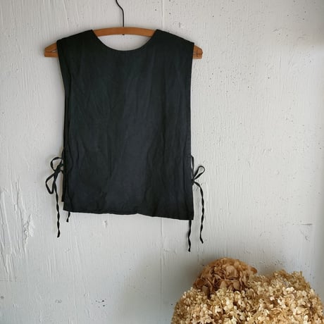 【Noir black】くるみボタンのコットンリネン 2wayジレベスト COTTON LINEN 2way Gilet 前後着ベスト リネンベスト ジレ