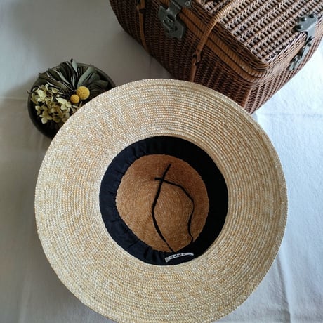 送料無料◆Natural Straw Hat Black Ribbon ナチュラル麦わら帽子 カンカン帽 ストローハット