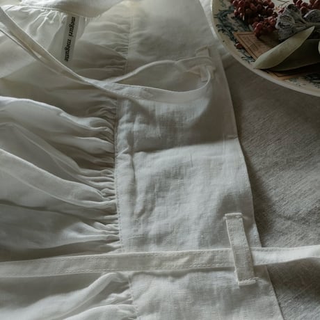 【即納サンプル品】Ecru White 2way サスペンダーギャザータブリエ French Linen Gather tablier フレンチリネンタブリエ タブリエエプロン アンティークタブリエ