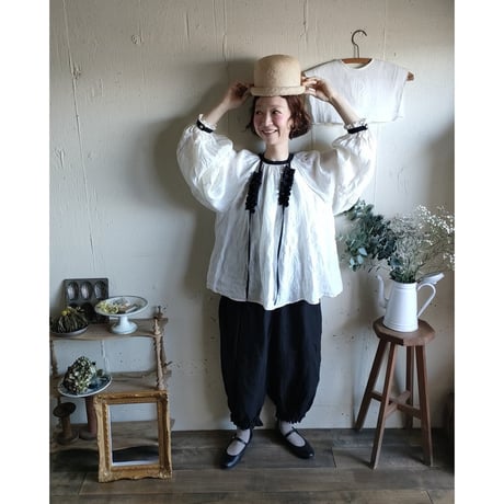 【即納】bicolor 2way gather Antique Blouse バイカラー 2way ギャザーアンティークブラウス #gauze