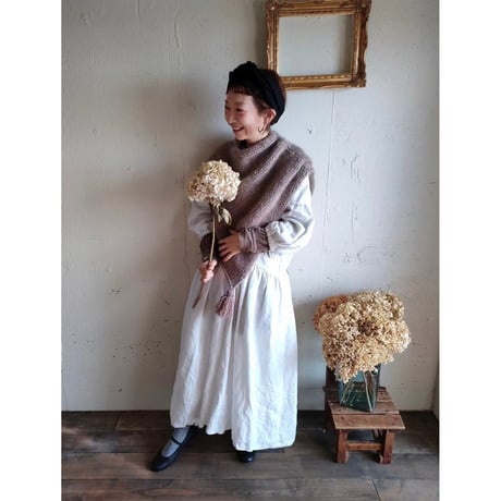 《即納》【Ecru White】エクリュホワイト フレンチリネンギャザーワンピース リネンワンピース ナチュラルワンピース フレンチリネン