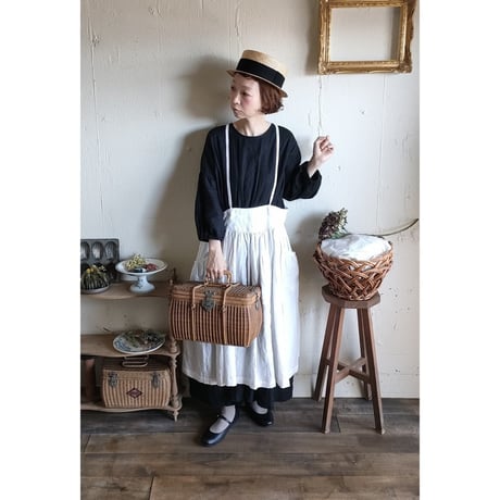 【即納】Ecru White 2way サスペンダーギャザータブリエ French Linen Gather tablier フレンチリネンタブリエ タブリエエプロン アンティークタブリエ