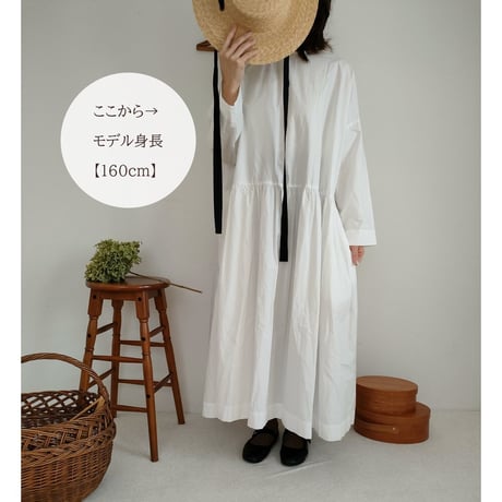 【Mat White】modernist switching gather Onepiece コットンワンピース Aライン ギャザーワンピース ガーゼ gauze#
